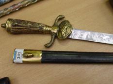 German hunting dagger finely engraved blade by Carl Eickhorn Solingen, antler grip and brass hilt,