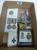 Pair of WWI Service Medals issued to R. Brear RAF 263409.3.A.M, other medals and silk cigarette