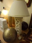 Contemporary designed stoneware table lamp and two spherical features