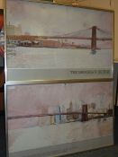 'The Brooklyn Bridge New York', pair colour poster prints