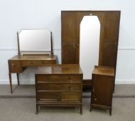 Early 20th Century oak four piece bedroom suite - wardrobe, chest, dressing table and bedside