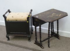 Victorian Chinoiserie decorated Sutherland table and a piano stool with fall front