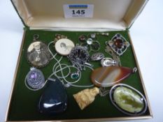 Scottish hardstone silver brooch, pendant, ear-rings, vintage pendants etc
