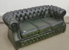Chesterfield three seat settee in green leather