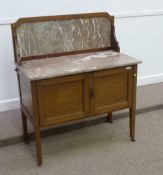 Edwardian inlaid mahogany washstand with marble top and back