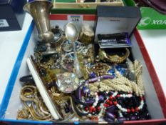 Vintage and later costume jewellery, hallmarked silver posy vase, napkin ring, watches etc