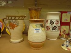 Three Crown Ducal Charlotte Rhead style vases and a Sylvac vase