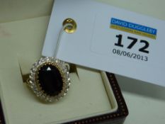 Large garnet and diamond cluster ring hallmarked 9ct