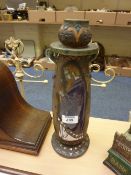 Early 20th Century amphora candlestick decorated with a knight, impressed no.11908, 34cm