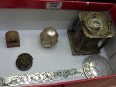 Silvered four face Buddha and other Oriental items in one box