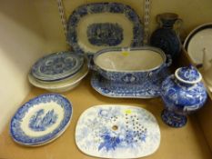 Copeland & Garrett, late Spode blue and white two-handled tureen, matching plate, pair of 19th