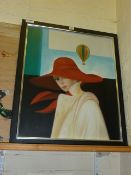 Art Deco style portrait of a Lady in a Wide Brimmed Hat, signed oil on board