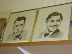 Humphrey Bogart and Clark Gable two pencil sketches