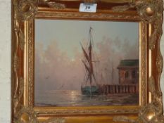 Fishing Boat by the Quayside, oil on board signed L. Alexis