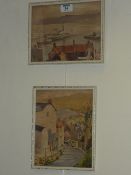 Robins Hoods Bay and Scarborough Harbour, pair watercolours signed by Edwards H Simpson