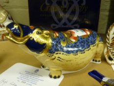 Royal Crown Derby paperweight Hippopotamus limited edition no.399/2500 with certificate, boxed