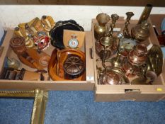 Ship's copper 'anchor' light, Benares brass cobra candlestick, other metalware and miscellanea in