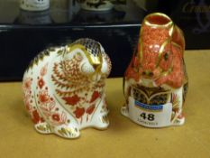 Two Royal Crown Derby paperweights Squirrel and Beaver with silver stopper