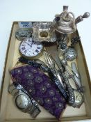 Hallmarked silver, Goliath pocket watch and miscellanea in one box