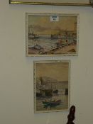 Scarborough Harbour, two small watercolours signed by Edwards H Simpson