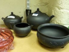 Wedgwood Black Basalt tea set and bowl