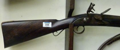 19th Century flint lock musket, walnut stock stamped 274 124cm overall