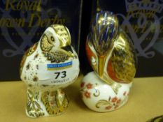 Two Royal Crown Derby paperweights Song Thrush and Kingfisher, one boxed