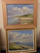 'Looking North from Whitby' oil on canvas and 'Sandsend to Whitby' oil on board by Neville R.Gray.