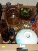 Coloured and other glassware in one box