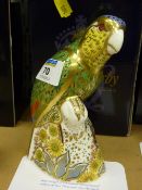 Royal Crown Derby paperweight Amazon Green Parrot limited edition no.1381/2500 with certificate,