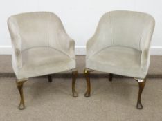 Pair early 20th Century tub shaped upholstered chairs