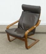 Ikea Poang arm chair in chocolate brown leather and dark wood finish