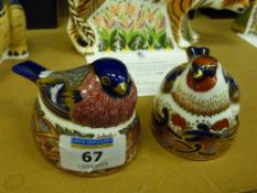 Two Royal Crown Derby paperweights Bullfinch and Goldfinch Nesting