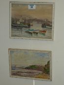 Fishing Boat in Scarborough Harbour and Monkey Island, Scalby Mills, two watercolours signed by