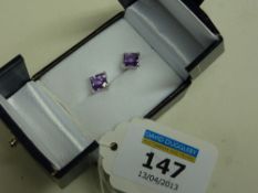 Pair of briolette cut amethyst ear-rings stamped 925