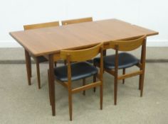 G-Plan rectangular teak vintage/retro extending dining table with two leaves and four chairs,