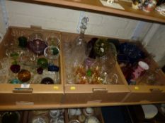 Coloured and other glassware in three boxes