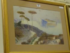 Continental Coastal Scene, 19th/20th Century watercolour indistinctly signed