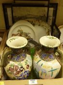 Pair of late 19th Century Japanese Satsuma ware vases, pair of unusual Spode triangular 'barbecue'