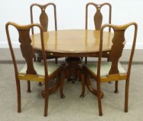 Victorian mahogany oval loo table with snap top; with four Queen Anne style dining chairs