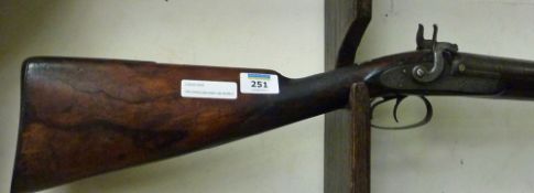 Mid 19th Century percussion cap double barrel sporting gun, figured walnut stock, barrel length