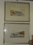 Robin Hoods Bay from the North and the South, pair watercolours signed by Edward H Simpson