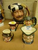 Large Royal Doulton character jug 'The Trapper' D6609 and four small jugs