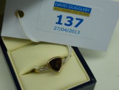 9ct gold ring set with smoky quartz and diamonds hallmarked