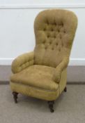 Victorian button back armchair with reclining action in Nina Campbell fabric