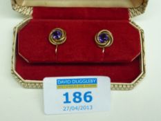 Pair of vintage amethyst ear-rings stamped 9ct