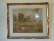 Meadow scene, early 20th century watercolour signed by Arther Suker