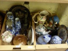 Blue and white and decorative ceramics and miscellanea in two boxes