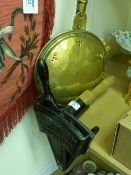 'Follows & Vate Ltd Patent Marmalade Cutter' table mounted and a Victorian brass warming pan with