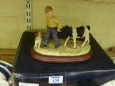 'Leading Hand' Border Fine Art Boy with Calf boxed